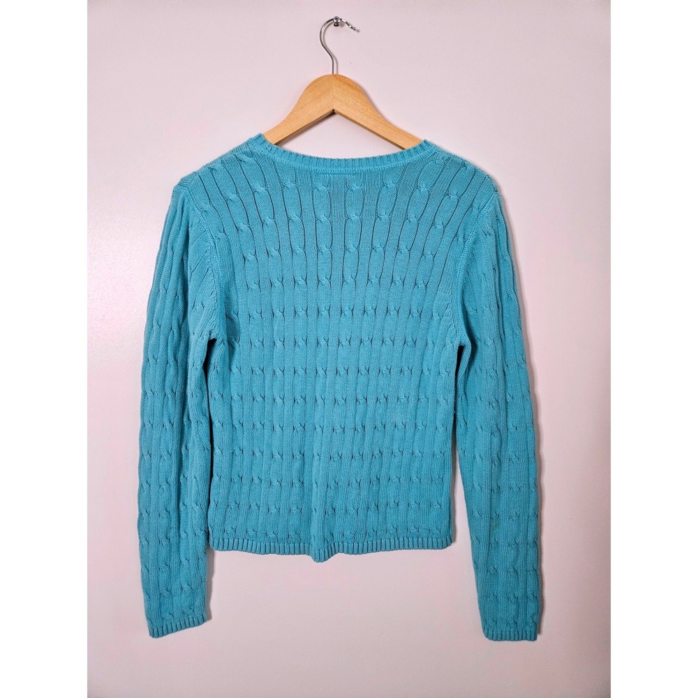 Polo Ralph Lauren Turquoise Cable Knit Sweater XL Blue Cotton Preppy Y2K - Picture 2 of 5